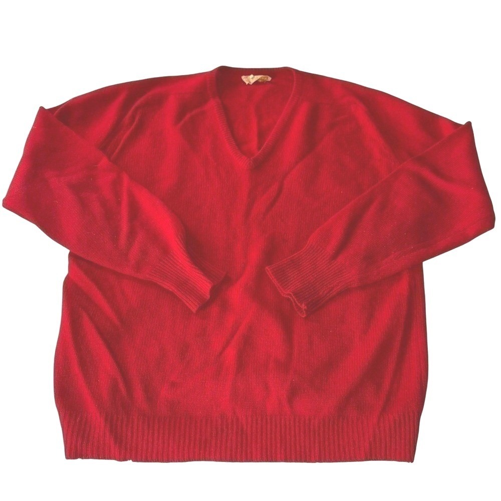 Vintage Cotswold 100% Lambswool V-Neck Sweater Mens 44 L Red Made in Britain